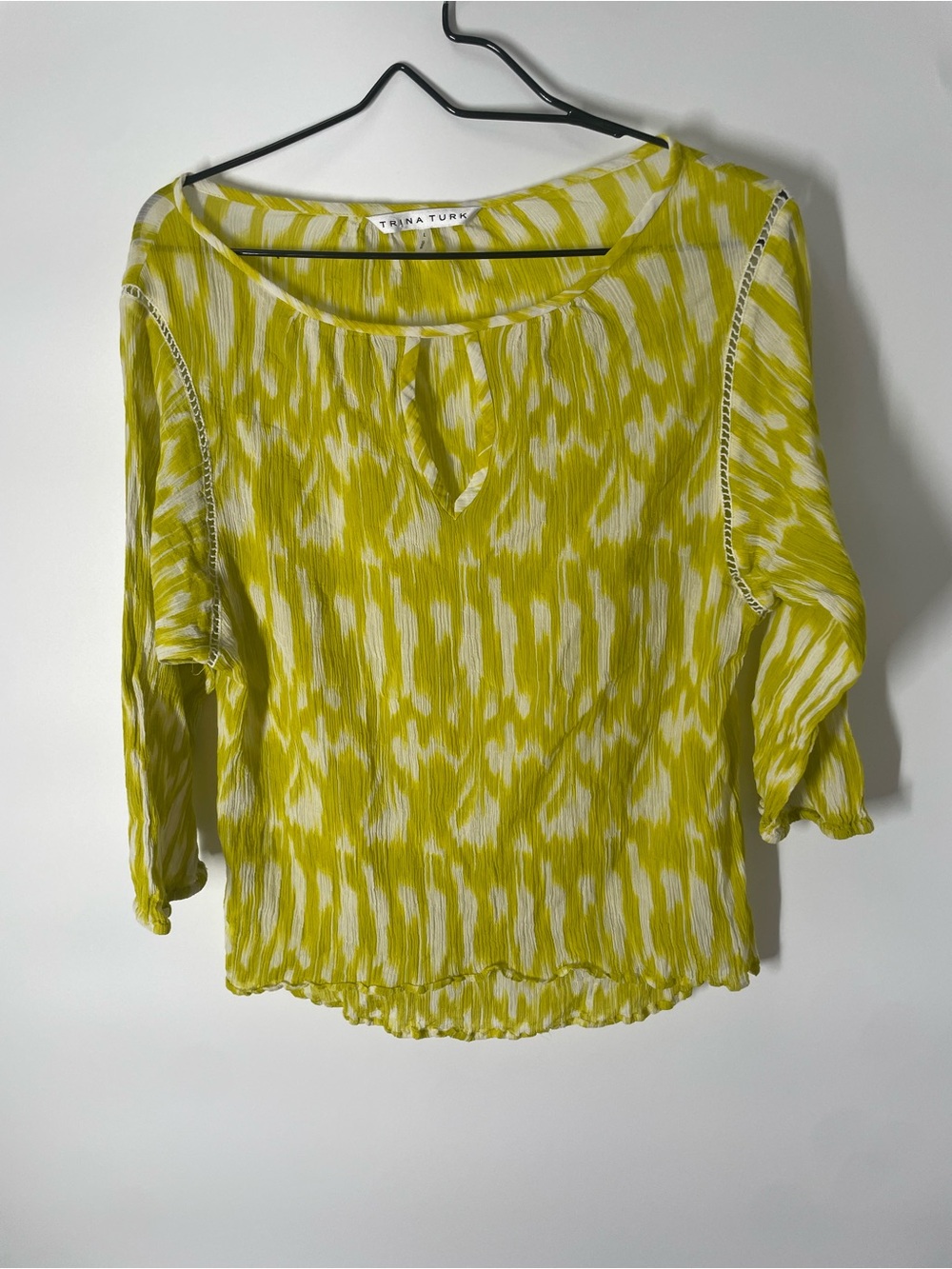 Trina Turk Yellow and White Printed Peasant Blouse